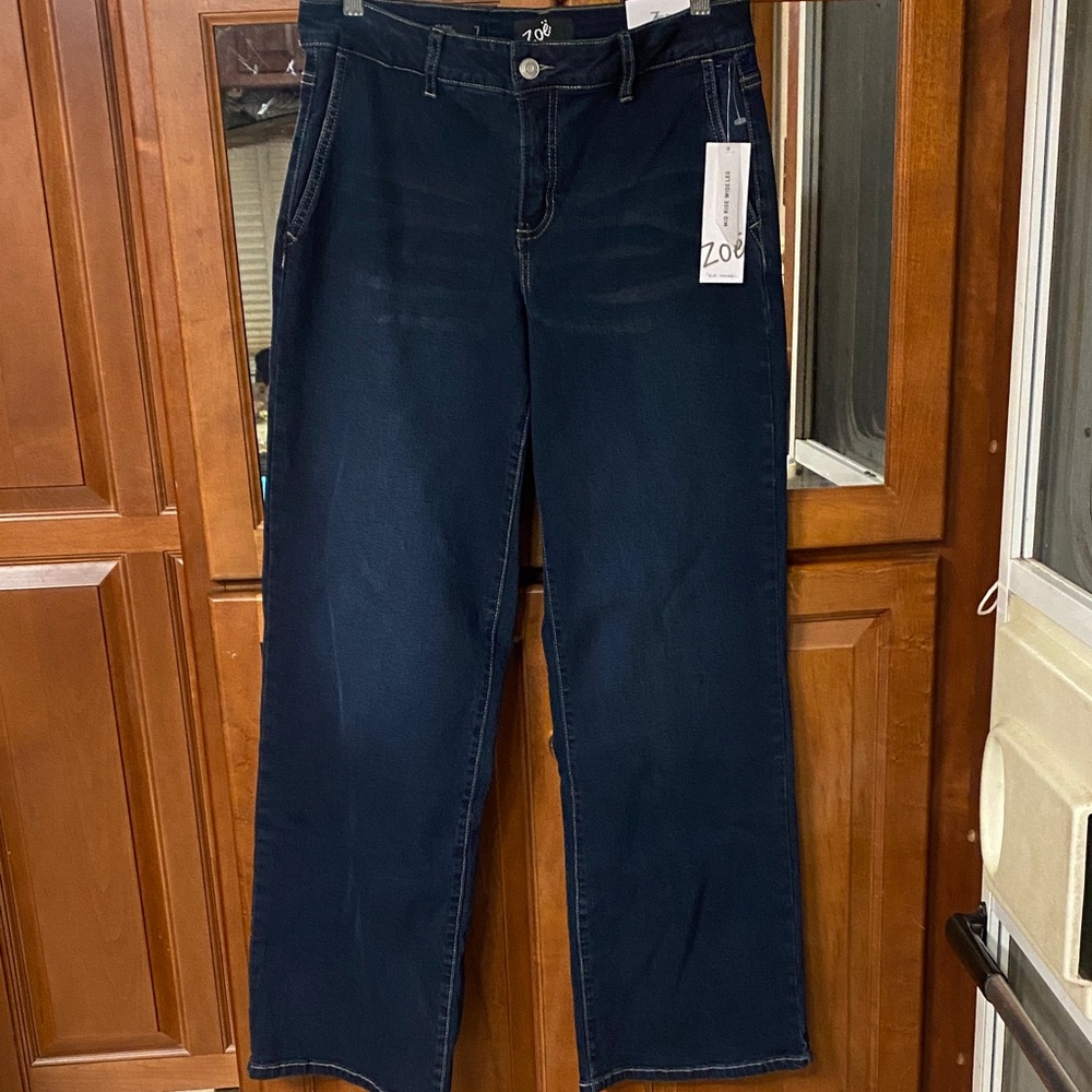 Zoe Dark Blue Mid Rise Wide Leg Size 7 Denim Jeans with Stretch NWT
